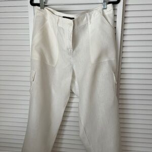 Tommy Bahama Woman’s White Linen Cargo Cropped Pants 24 inches inseam Size 12